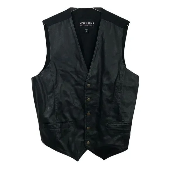 WILSONS LEATHER VEST - SIZE XL BLACK LEATHER VEST.  APPEARS TO BE VINTAGE - Picture 1 of 10